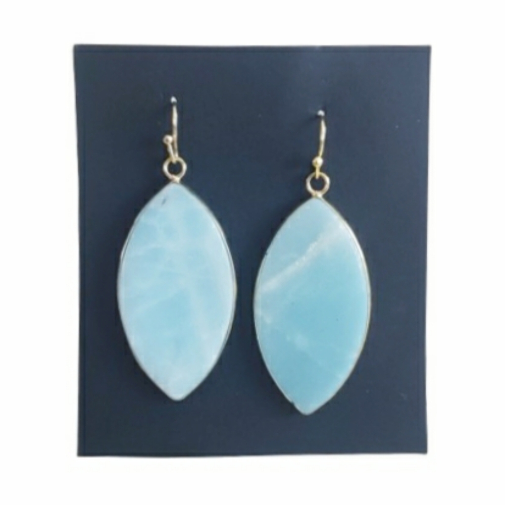 Elegant Larimar Gold and Blue Earrings